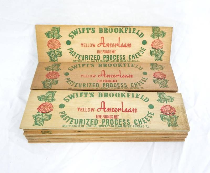 Lot of Vintage 1950s Swifts Brookfield Yellow American Cheese Box Sides