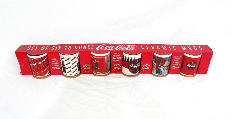New Vintage Set of Six 16 Ounce Coca Cola Ceramic Mugs