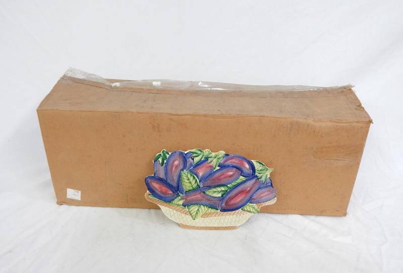 Case of New Vintage Ceramic Eggplant Themed Trivets