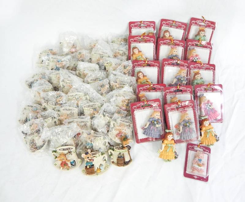 Large Lot of New Composite Girl and Pig Magnets and Mice Figures