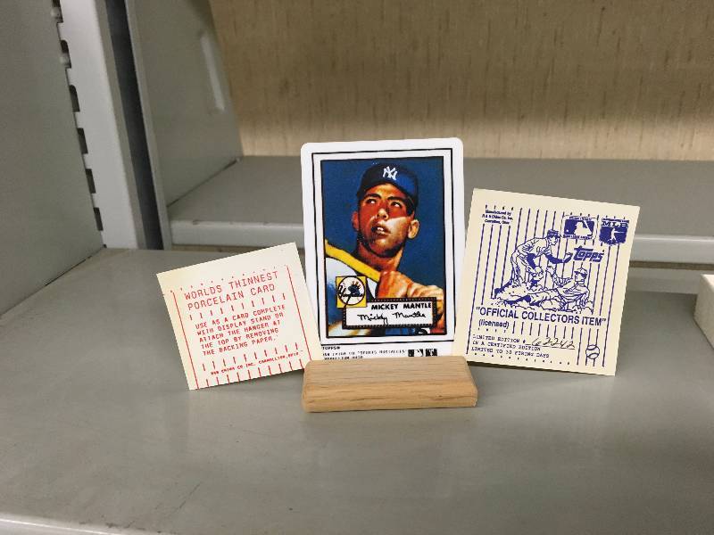 lot 119 image: Mickey Mantle Porcelain Baseball Card W Stand - 1952 Topps