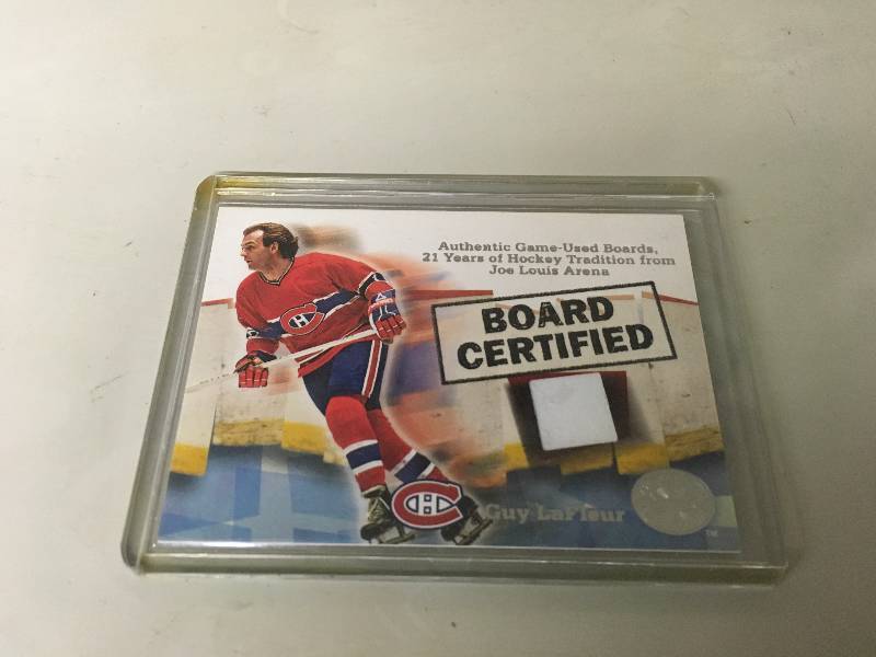 lot 125 image: Guy LaFleur Joe Louis Arena Board Certified Card