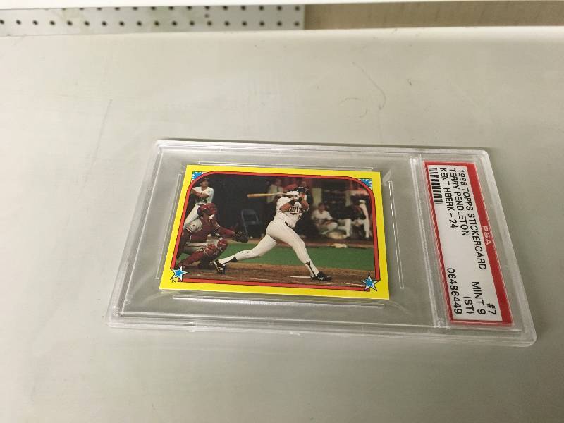 lot 130 image: 1988 Topps Sticker Card Kent Hrbek 9 Mint Card