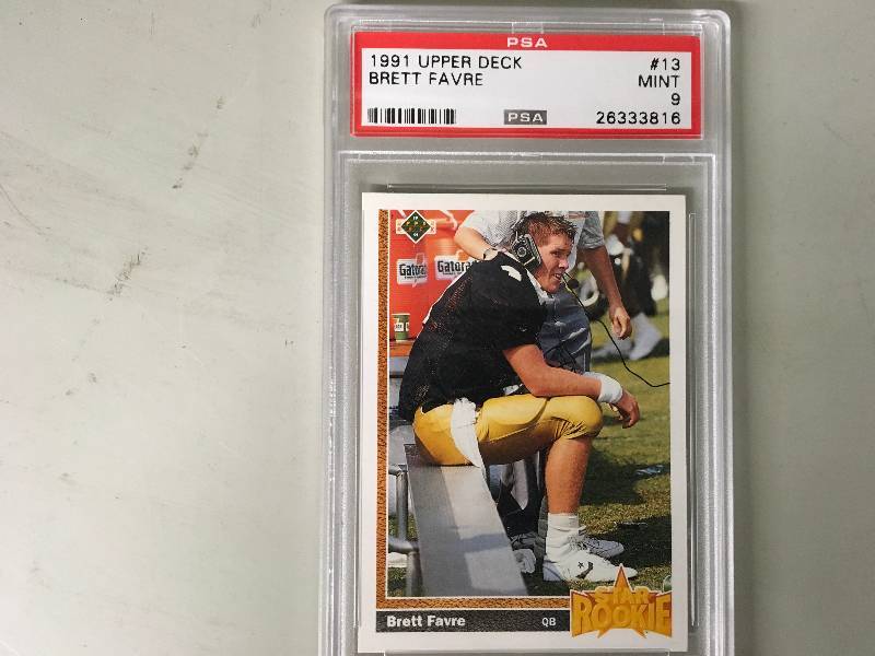 lot 157 image: 1991 Upper Deck Brett Favre Rookie Card - PSA 9 Mint
