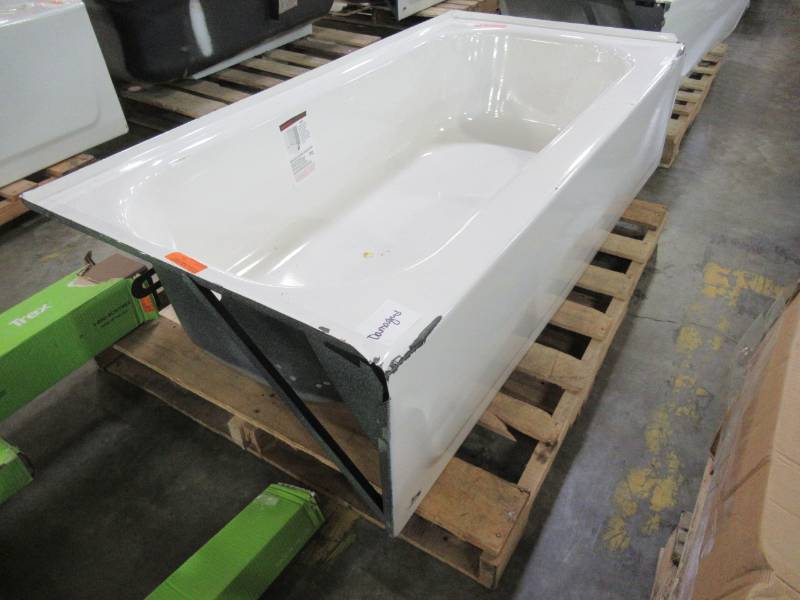 lot 54 image: Bootz Industries Aloha 60 in. Left Drain Rectangular Alcove Soaking Bathtub in White - Enamel Damage