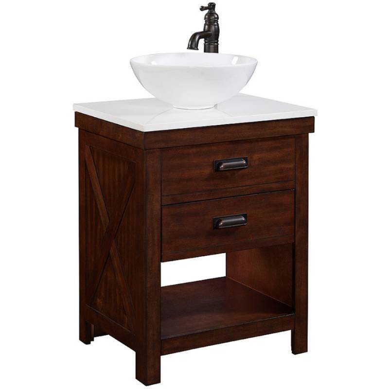 lot 26 image: Style Selections Cromlee Bark Single Sink Vanity Cabinet 24 x 19 x 29 12 Tall With Basin and Faucet 1007VA-24-210 - MISSING VANITY TOP