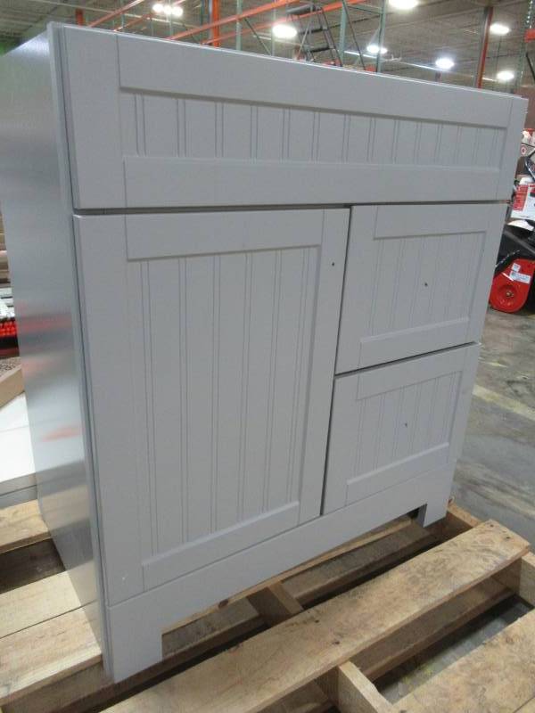 lot 32 image: Style Selections Ellenbee Gray Single Vanity Cabinet for Single Sink, C21136D-SS - Missing Top