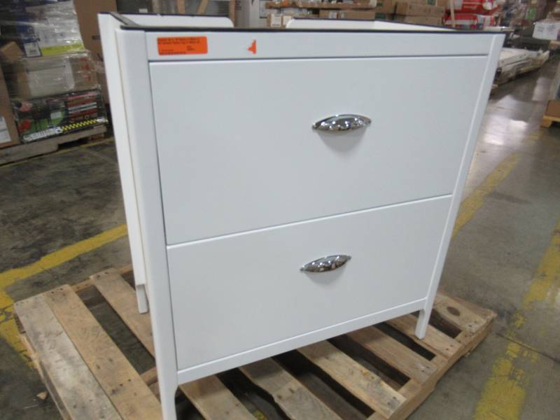 lot 39 image: Ove Decors Scarlett 31 X 18 X 34 Tall Vanity Cabinet in White, - Missing Top