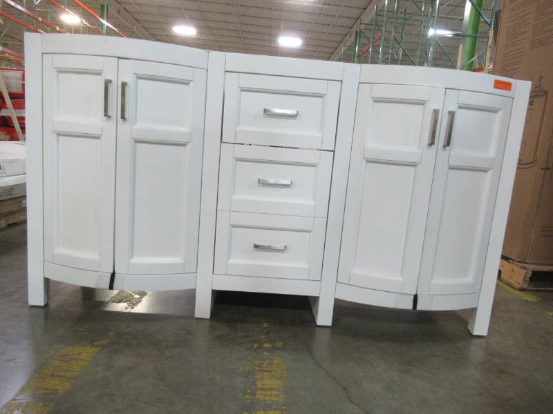 lot 4 image: allen  roth Moravia 59 14 X 19 12 X 33 Tall White Double Sink Bathroom Vanity Cabinet 1142VA-60-201 - Missing Top - Cabinet is Like New