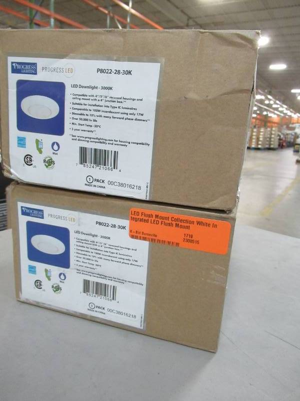lot 65 image: 2 LED Flush Mount Collection White Integrated LED Flush Mounts. P8022-28-30K