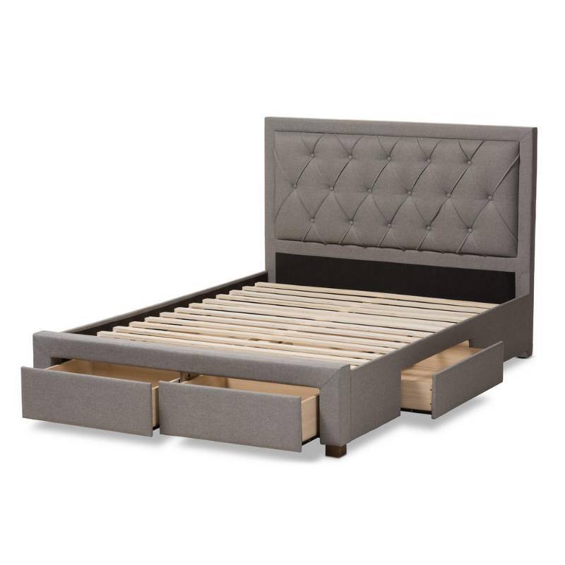 lot 91 image: Baxton Studio Aurelie Light Gray Queen Platform Storage Bed, 145-8128-HD