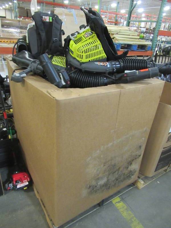 lot 126 image: WHOLESALE MIXED PALLET OF RETURNS - OUTDOOR POWER RYOBI LEAF BLOWERS