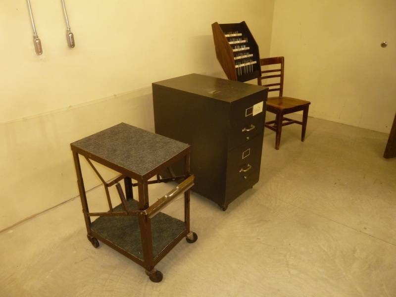 lot 34 image: Steel Rolling File Cabinet, Chair, Cart,