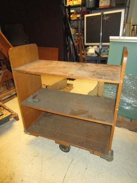 lot 241 image: THREE SHELF WOODEN CART