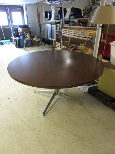 lot 257 image: WOODEN TABLE WITH METAL BASE