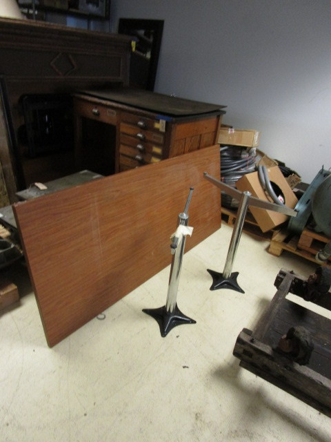 lot 258 image: RECTANGULAR WOODEN TABLE WITH METAL LEGS