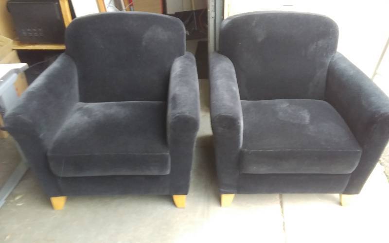 lot 3 image: 2-Black Velvet Chairs With Wood Legs. By Bernhardt 32 Wide X 30 Tall