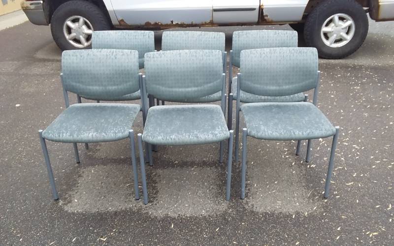 lot 8 image: 6-Steel Case Stackable Chairs (GreyGreen)