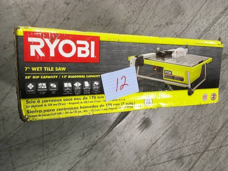 lot 12 image: RYOBI 7 in. 4.8 Amp Tabletop Tile Saw  in good working condition