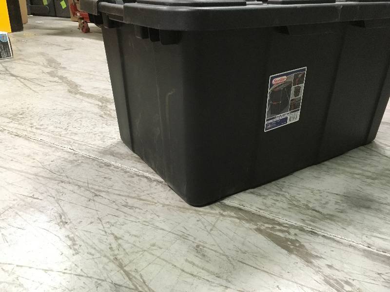 lot 18 image: Sterilite 27 Gal. Industrial Storage Tote in Black in good condition