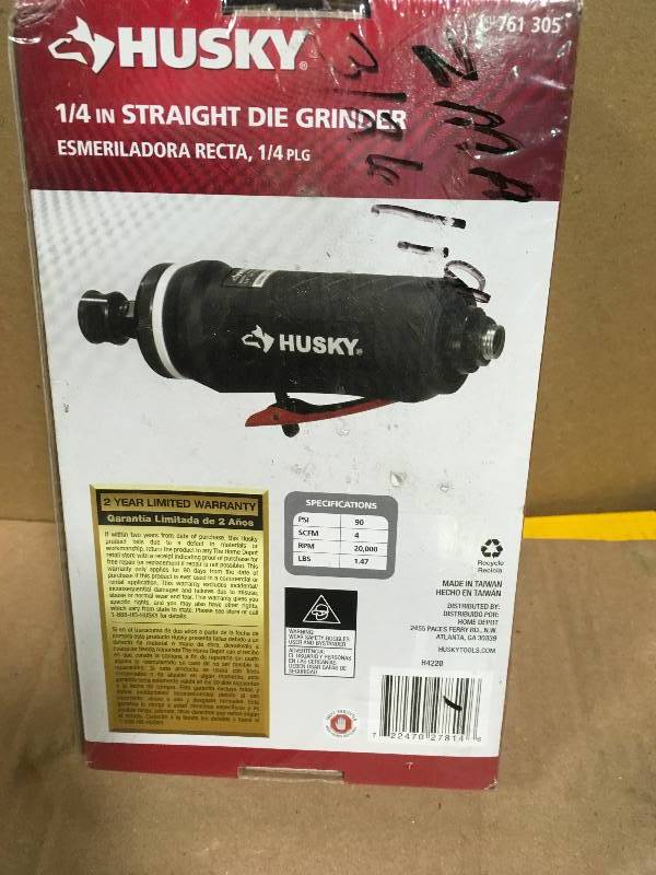 lot 27 image: Air Grinders Husky Grinders 14 in. Straight Die Grinder H4220 in good condition