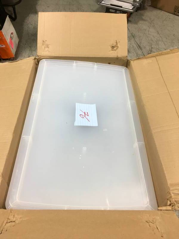 lot 76 image: HDX 80 Qt. Premium Jumbo Box in Clear QTY 6  in good working condition
