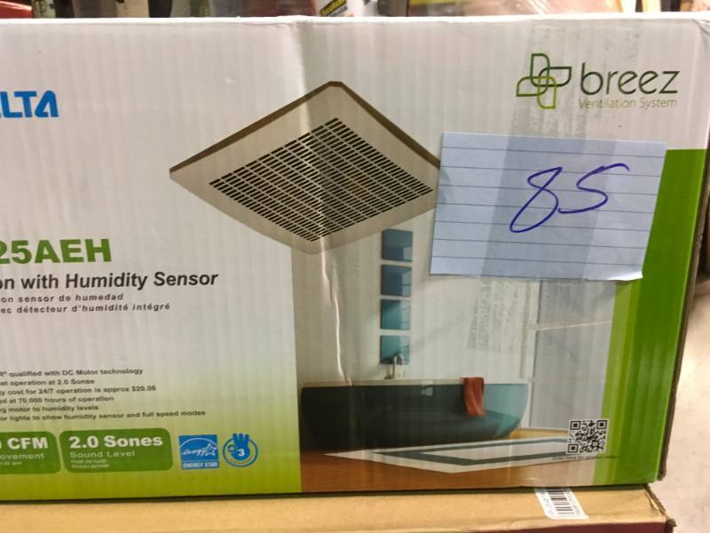lot 85 image: Delta Breez Signature Series 130 CFM Humidity Sensing Ceiling Bathroom Exhaust Fan,  in good working condition