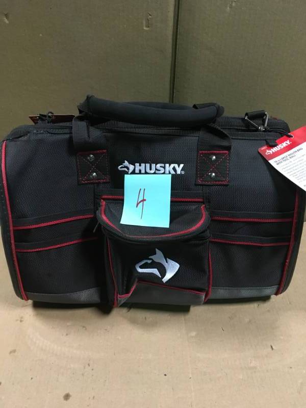 lot 4 image: Husky 18 in. Large Mouth Tool Bag with Tool Wall  in good condition