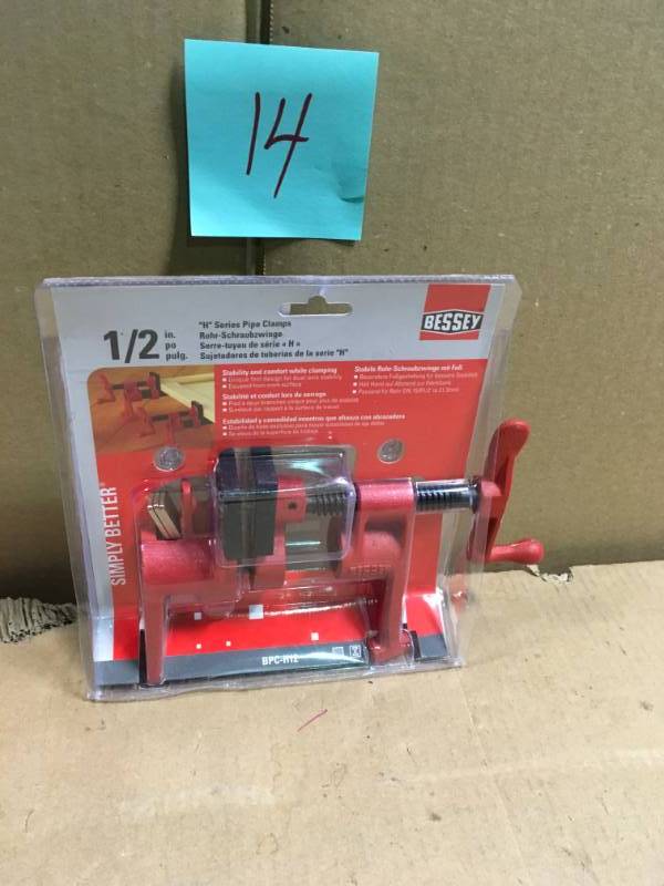 lot 14 image: BESSEY H-Style Pipe Clamp Fixture Set for 12 in. Black Pipe  in good condition