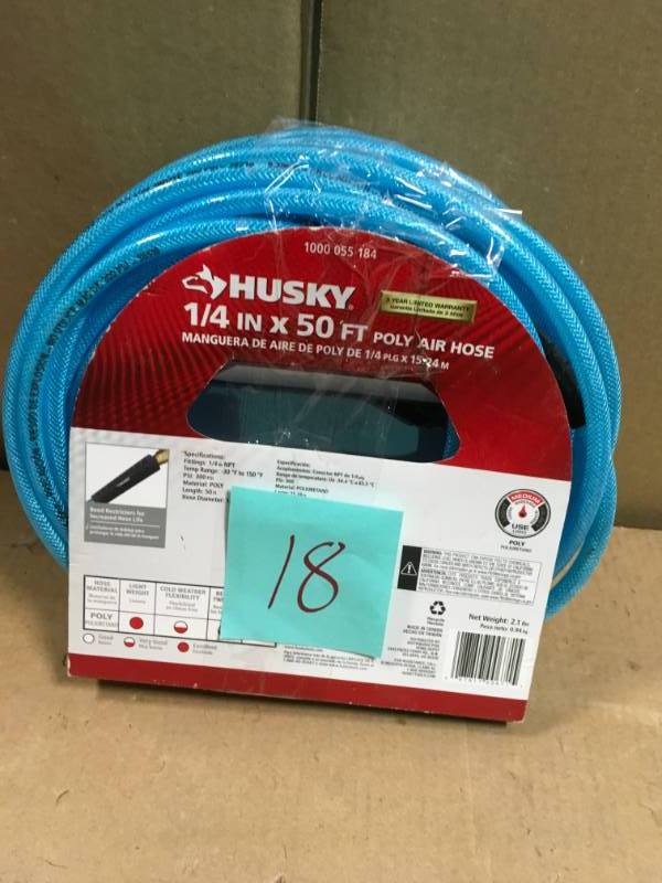 lot 18 image: Husky 14 in. x 50 ft. Polyurethane Air Hose  in good condition