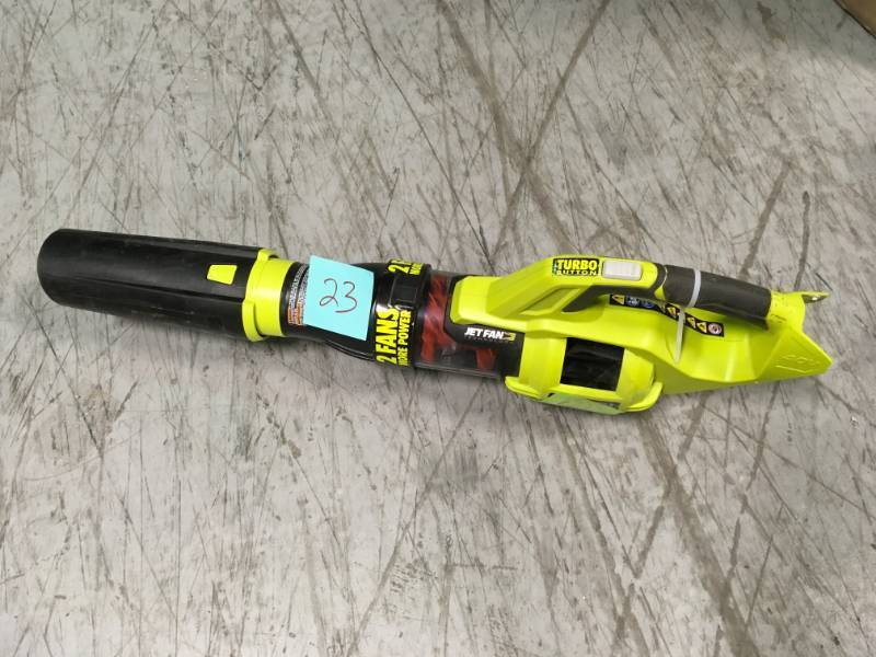 lot 23 image: RYOBI 110 MPH 480 CFM Variable-Speed Turbo 40-Volt Lithium-ion Cordless Jet Fan Leaf Blower - Battery and Charger Not Included  in good condition