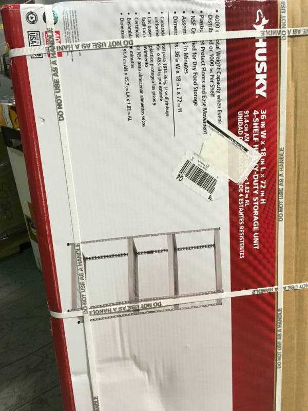 lot 31 image: Husky 72 in. H x 36 in. W x 18 in. D 4 Shelf Steel Unit in Silver  in good condition