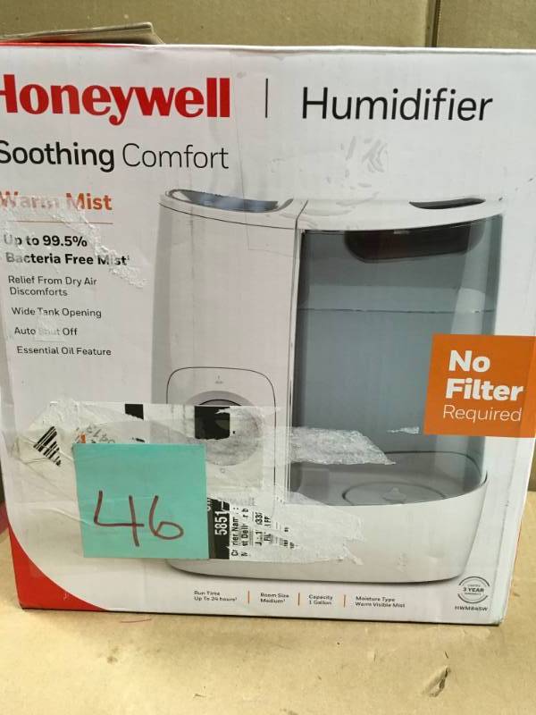 lot 46 image: Honeywell 1 Gal. Filter Free Warm Mist Humidifier  in good condition