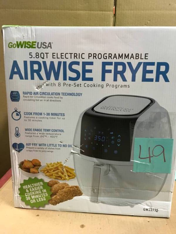 lot 49 image: GoWISE USA 5.8 Qt. 8-in-1 Touch Screen White Air Fryer  in good condition