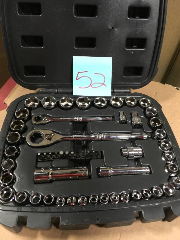 lot 52 image: Husky 14 in. and 38 in. Drive SAE and Metric Pass-Thru Mechanics Tool Set (55-Piece)  in good condition