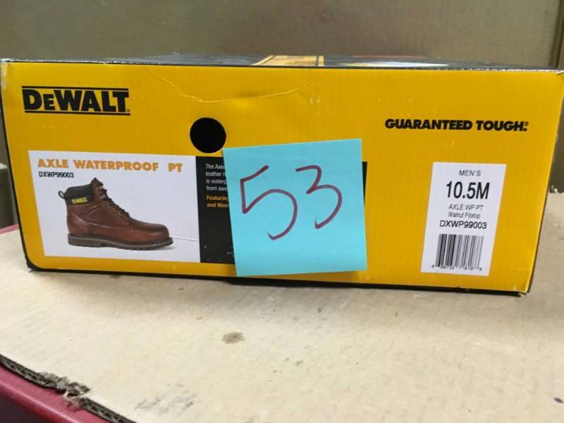 lot 53 image: DEWALT Axle Mens Size 10.5 (M) Brown Leather Soft Toe Waterproof 6 in. Work Boot not used