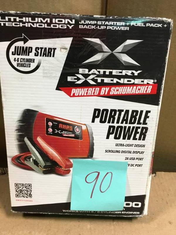 lot 90 image: Schumacher Battery Extender 12-Volt, 1,200 mAh lithium jump starter