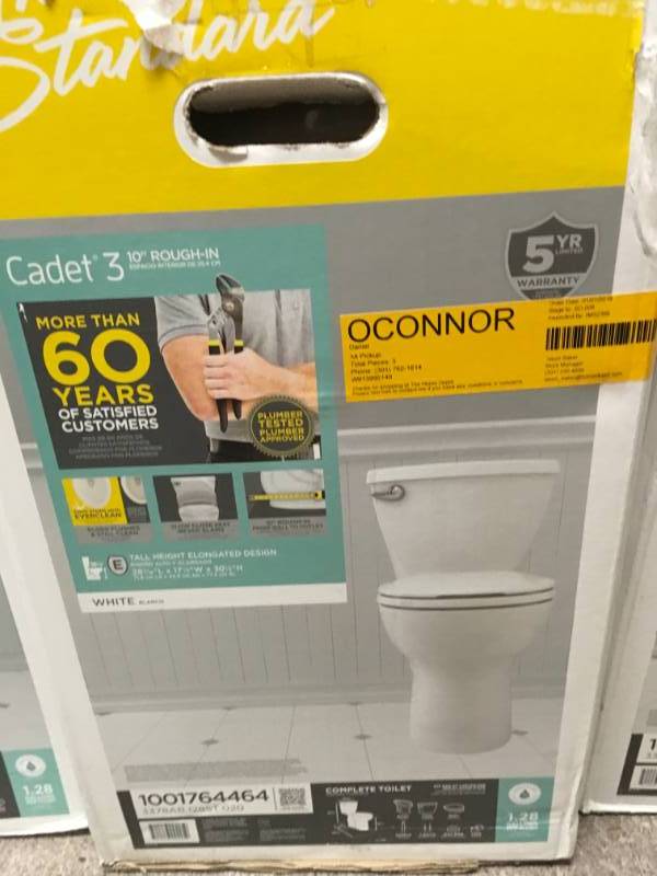 lot 98 image: American Standard Cadet 3 Tall Height Complete 10 in. Rough-In 2piece 1.28 GPF Single Flush Elongated Toilet in White with Slow Close Seat not used