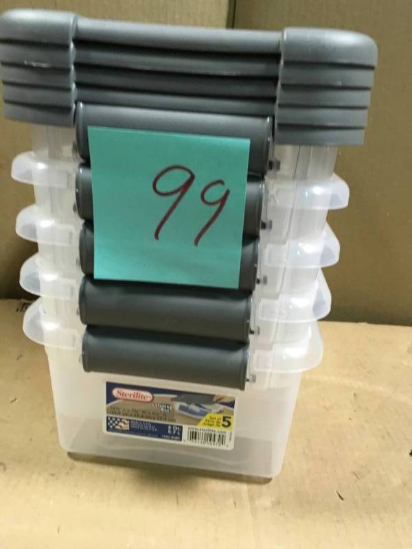 lot 99 image: Sterilite Latching Boxes, 6 Q SET OF 5 not used