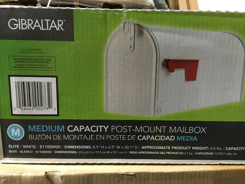 lot 72 image: Gibraltar Mailboxes Elite White Medium Galvanized Steel Post-Mount Mailbox  in good condition
