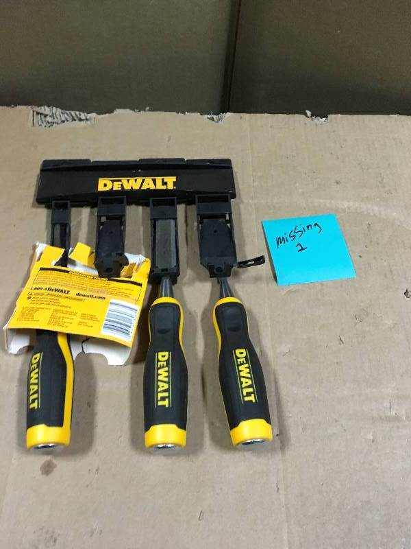 lot 2 image: DEWALT Wood Chisel Set (4-Piece) MISSING ONE PC