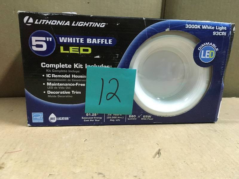 lot 12 image: Lithonia Lighting 5 in. Matte White Recessed Baffle Integrated LED Lighting Kit  in good condition