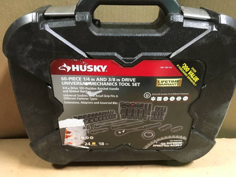 lot 27 image: Husky 38 in. Drive 100-Position Universal SAE and Metric Mechanics Tool Set (60-Piece) MISSING PCS