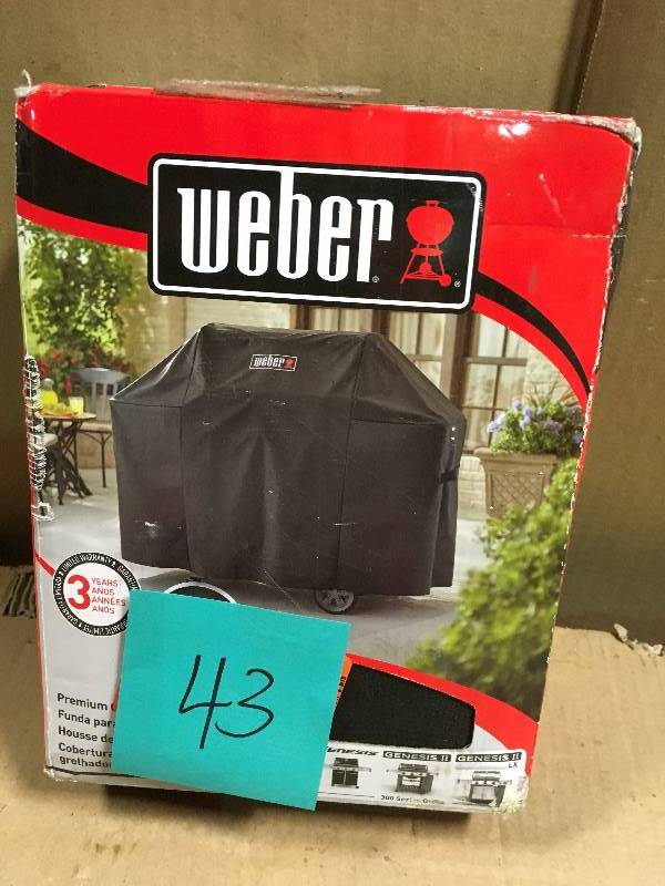 lot 43 image: Weber Genesis II 3 Burner Premium Gas Grill Cover not used