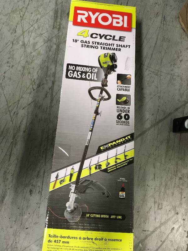 lot 44 image: RYOBI 4-Cycle 30cc Attachment Capable Straight Shaft Gas Trimmer  in good condition