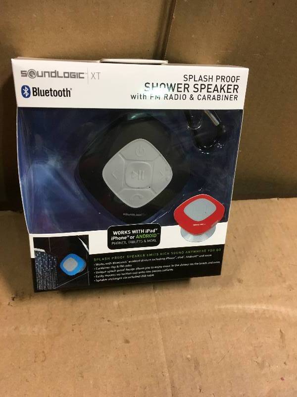 lot 61 image: SoundLogic Bluetooth Shower Speaker with FM Radio and Carabiner in Black  in good condition