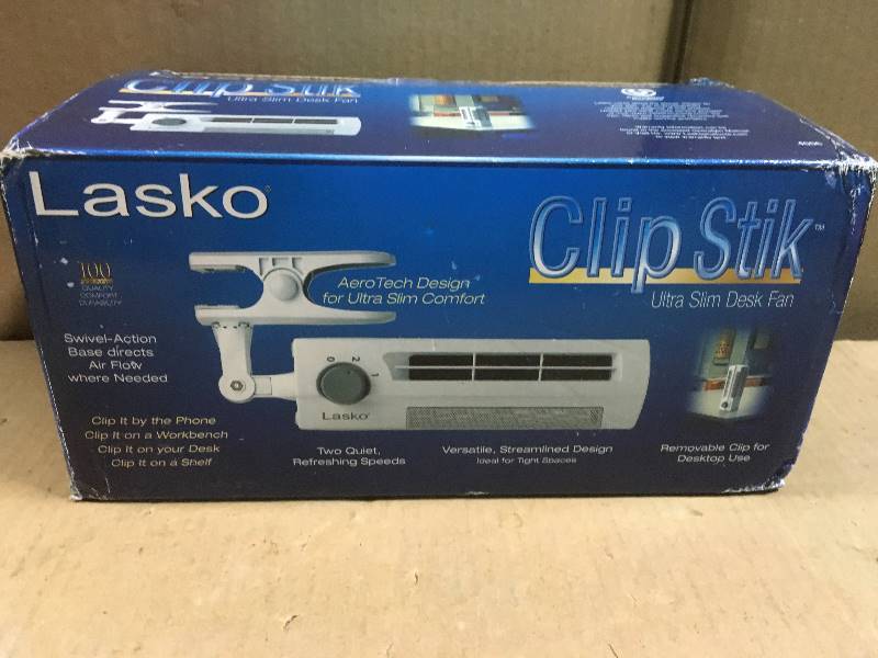 lot 78 image: Lasko 10.5 in. 2-Speed Ultra Slim Clip Stik Personal Fan  in good condition