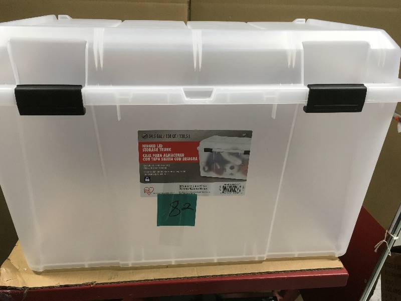 lot 82 image: IRIS 138 Qt. Storage Bin in Clear  in good condition