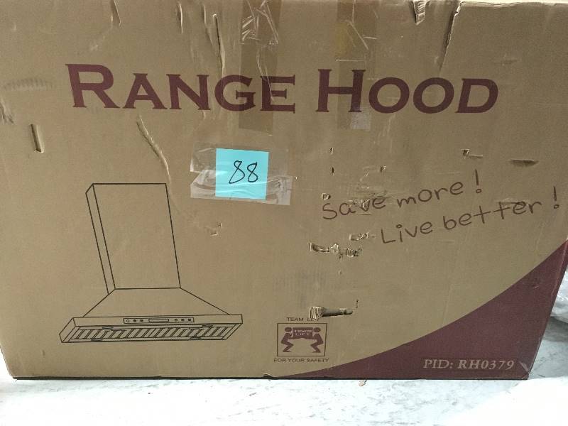lot 88 image: AKDY 30 in. Convertible Kitchen Island Mount Range Hood in Embossing Copper with Halogen and Touch Panel not used