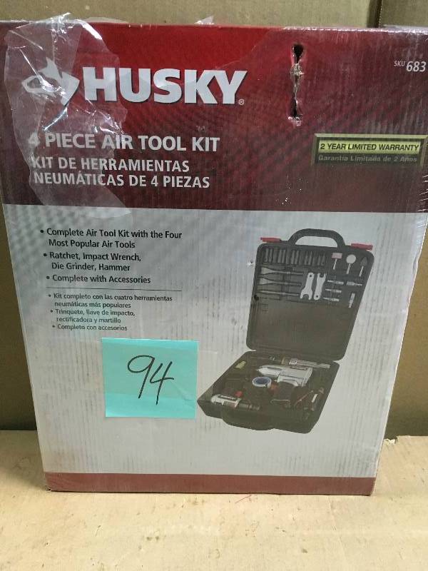 lot 94 image: Husky Air Powered Tools 4-Tool Air Tool Kit HDK1008  in good condition